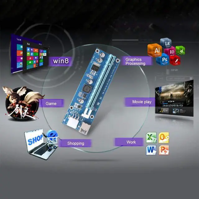 Alt view image 6 of 6 - PCI-E 1 to 2 PCI Express 1X Slots Riser Card with 2pcs 6pin Riser Card USB 3.0 Cable 15 to 6pin Power PCIe Port Multiplier Card