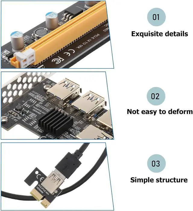 Alt view image 5 of 7 - PCI-E Adapter Card USB Riser Extension Port PCI-E to USB Expansion for Mining Computers Reliable Data Transfer Performance Compatible with Desktop Motherboards