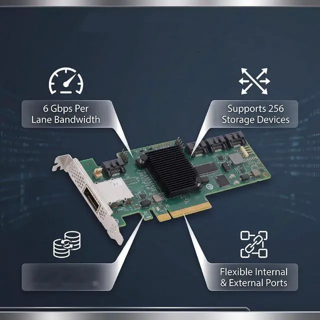 Alt view image 5 of 7 - Jiawu Reliable SAS 9212 4i4e Card with 8 Ports for Enhanced Storage Capabilities and Versatile Data Handling