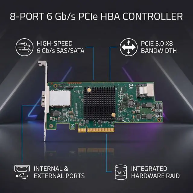 Alt view image 2 of 7 - Gugxiom LSI 9217-4i4e SAS HBA Controller Card, 6Gbps 8 Port PCIe 3.0 x8 Expansion Card with Internal SFF 8087 & External SFF 8088, LSI SAS2308 Host Bus Adapter