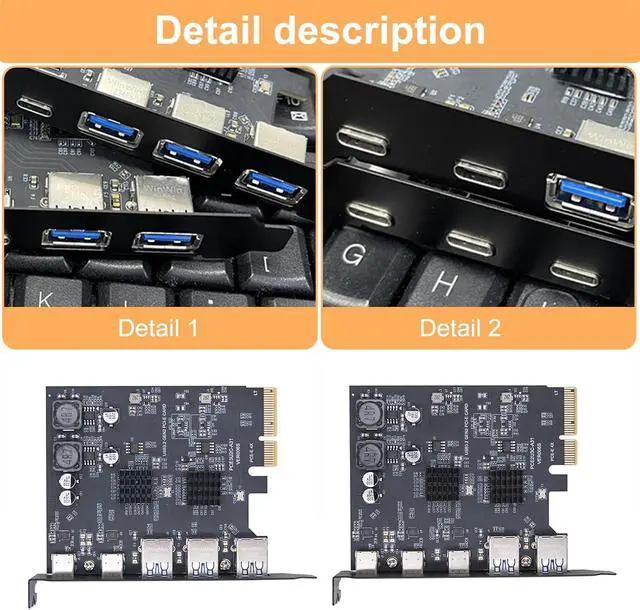 Alt view image 7 of 7 - Desktop Computer 5 Port USB3.0 Expansion Card PcieX4 to USB3.0 Fast Transfer Wide Compatibility