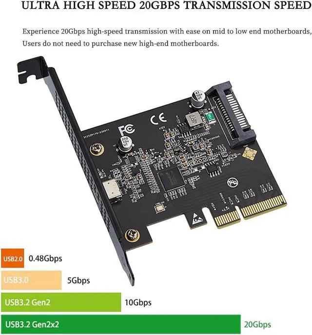 Alt view image 3 of 7 - PCIe 3.0 x4 to USB-C Expansion Card USB 3.2 Gen2x2 20Gbps Adapter with ASM3242 Chipset, High-Speed USB-C Port for Desktop & Server, Compatible with Windows/Linux
