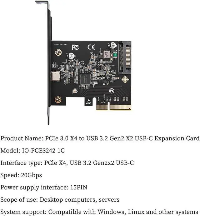 Alt view image 5 of 7 - PCIe 3.0 x4 to USB-C Expansion Card USB 3.2 Gen2x2 20Gbps Adapter with ASM3242 Chipset, High-Speed USB-C Port for Desktop & Server, Compatible with Windows/Linux