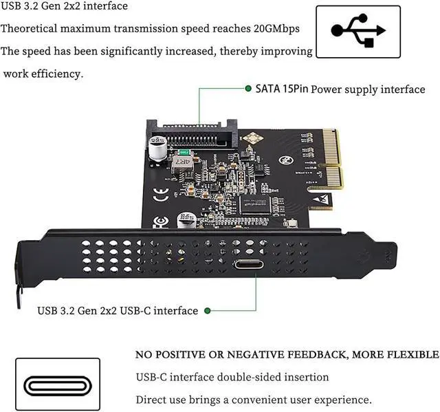 Alt view image 2 of 7 - PCIe 3.0 x4 to USB-C Expansion Card USB 3.2 Gen2x2 20Gbps Adapter with ASM3242 Chipset, High-Speed USB-C Port for Desktop & Server, Compatible with Windows/Linux