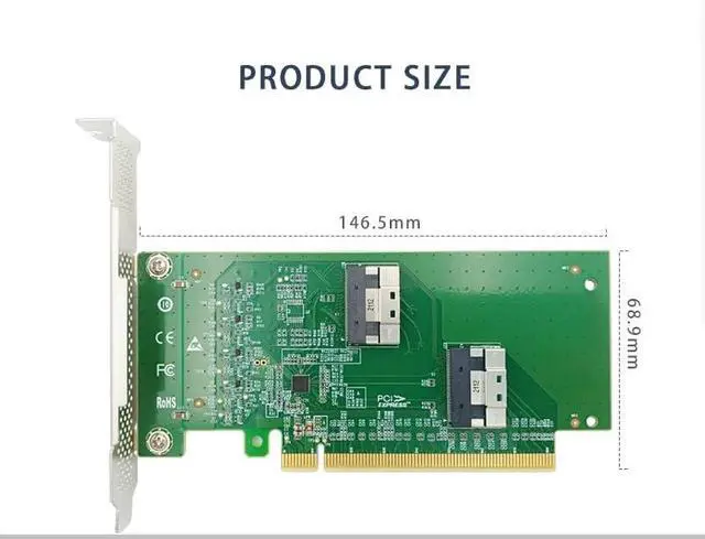 Alt view image 6 of 6 - SlimSAS to U.2 PCIe 4.0 to 2-Port SFF-8654 4i NVMe Expansion Card