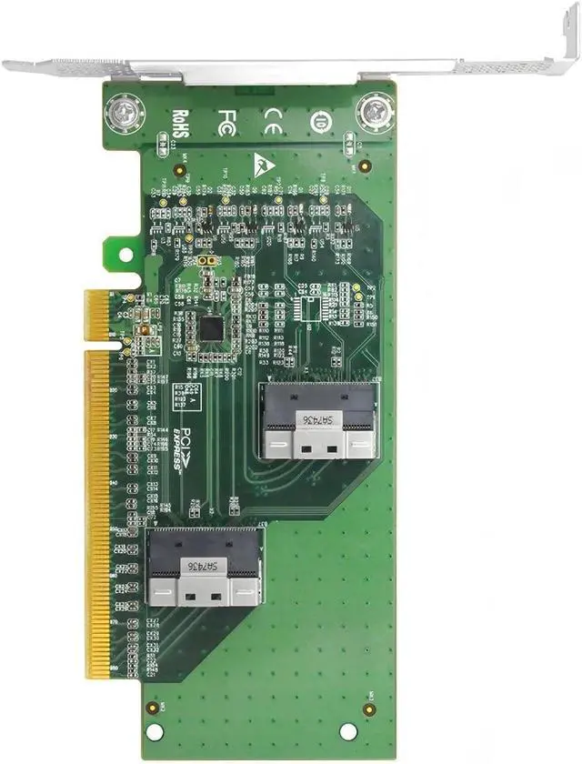 Alt view image 2 of 6 - SlimSAS to U.2 PCIe 4.0 to 2-Port SFF-8654 4i NVMe Expansion Card