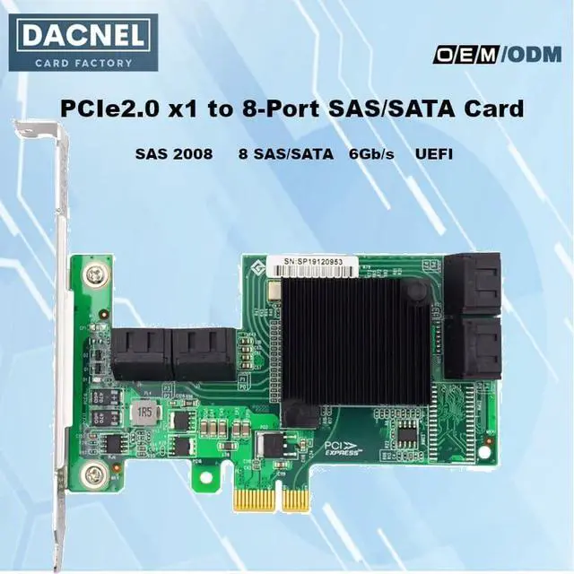 Alt view image 2 of 6 - PCIe x1 SATA Expansion Card, 8-Port SAS/SATA 6Gb/s, UEFI Support