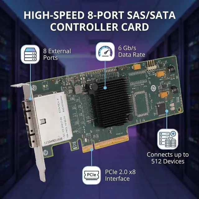 Alt view image 2 of 7 - Zopsc 8 Port SAS HBA Controller Card PCIe 2.0 X8 6Gb S | External Storage Controller Support 512 Devices, with 2x SFF 8088 Connectors, for VMware Expansion