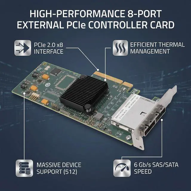 Alt view image 5 of 7 - PCIe SAS Serial ATA Controller Card 8 Port 6Gbs HBA PCIe 2.0 x8 with 512 Device Support for VMware