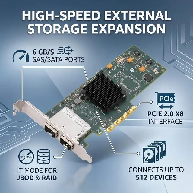 Alt view image 3 of 7 - PCIe SAS Serial ATA Controller Card 8 Port 6Gbs HBA PCIe 2.0 x8 with 512 Device Support for VMware