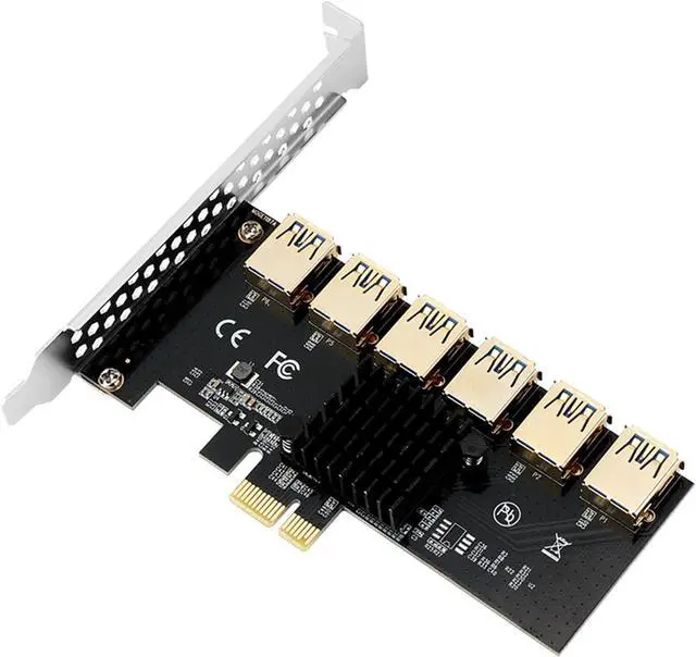 Main image of PCI-E Mining Card PCIe 6X USB 5Gbps -Express 1x to 16x Adapter 1 to 6 USB 3.0 Multiplier for BTC Miner -e Expansion Card Extender