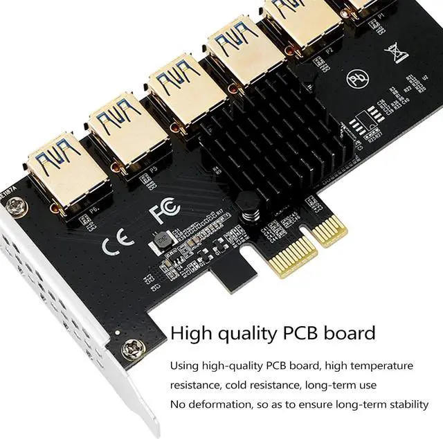 Alt view image 2 of 6 - PCI-E Mining Card PCIe 6X USB 5Gbps -Express 1x to 16x Adapter 1 to 6 USB 3.0 Multiplier for BTC Miner -e Expansion Card Extender
