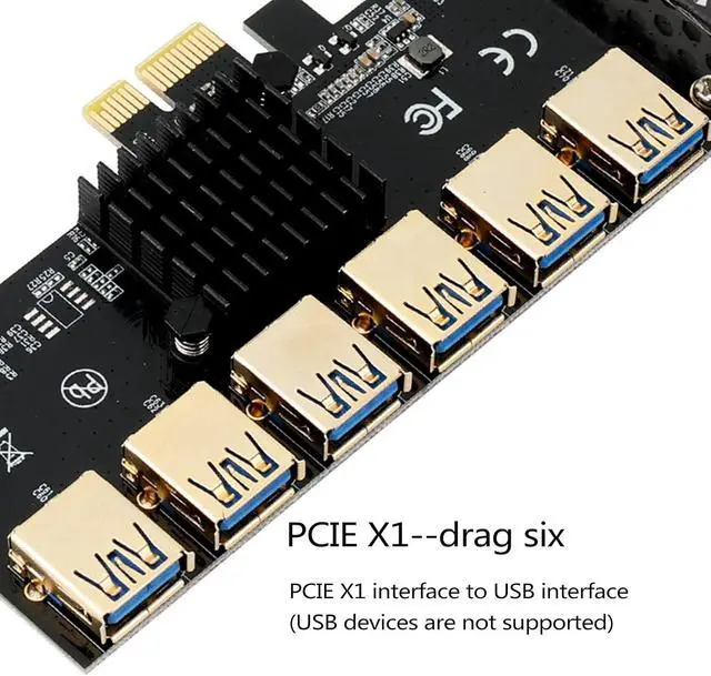 Alt view image 5 of 6 - PCI-E Mining Card PCIe 6X USB 5Gbps -Express 1x to 16x Adapter 1 to 6 USB 3.0 Multiplier for BTC Miner -e Expansion Card Extender