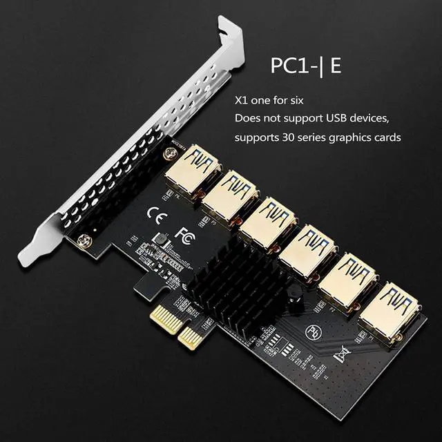 Alt view image 6 of 6 - PCI-E Mining Card PCIe 6X USB 5Gbps -Express 1x to 16x Adapter 1 to 6 USB 3.0 Multiplier for BTC Miner -e Expansion Card Extender
