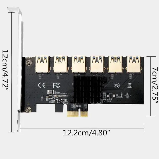 Alt view image 3 of 6 - PCI-E Mining Card PCIe 6X USB 5Gbps -Express 1x to 16x Adapter 1 to 6 USB 3.0 Multiplier for BTC Miner -e Expansion Card Extender