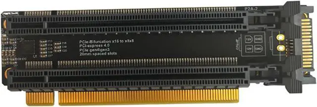 Alt view image 4 of 7 - PCIE X16 1 to 2 Expansion Card Gen4 Split Card PCIe-Bifurcation X16 to X8x8 Slots 4P / Power Supply Port