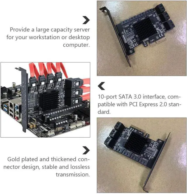 Alt view image 3 of 7 - LALAFINA 10-Port Serial Ata 3.0 Expansion Card Pci-e X4 Controller Adapter with Fast Transmission Rate and Low Heat Productivity for Hard Drive and Workstation Use