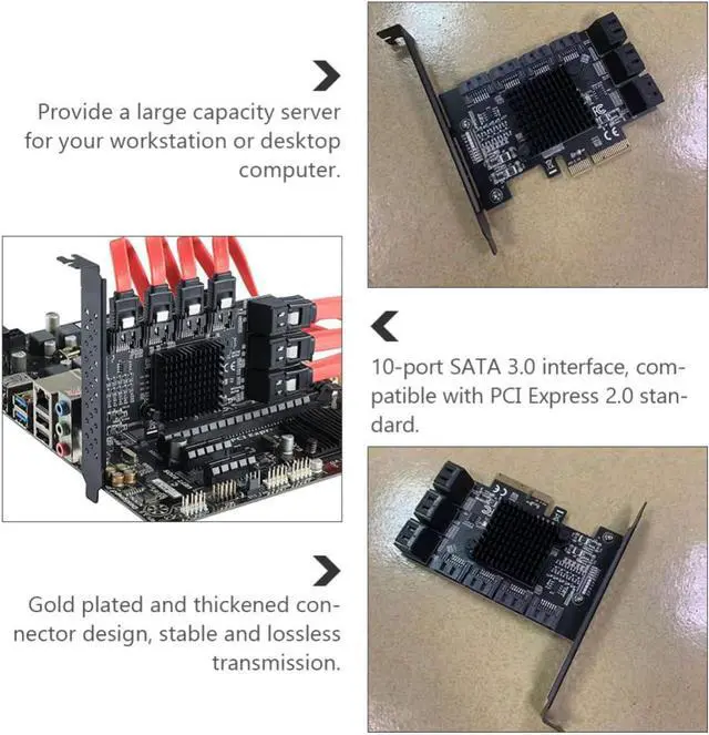 Alt view image 4 of 7 - Serial with Ata 3.0 Expansion Card Pci-e X4 3.0 10-Port Controller Card Adapter for Stable and Fast Transmission Rate Workstation Large Capacity Server
