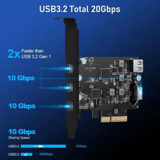 Alt view image 5 of 7 - USB PCIe Card PCI Express to USB 3.2 Expansion Card, PCIe to Type C with Internal 19 Pin Connector, 20Gbps DualChip PCIe Controller Card for Window7 8 10 for OS X Laptop PC 10.8.2