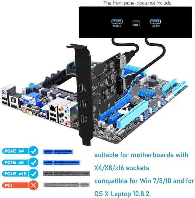 Alt view image 4 of 7 - USB PCIe Card PCI Express to USB 3.2 Expansion Card, PCIe to Type C with Internal 19 Pin Connector, 20Gbps DualChip PCIe Controller Card for Window7 8 10 for OS X Laptop PC 10.8.2