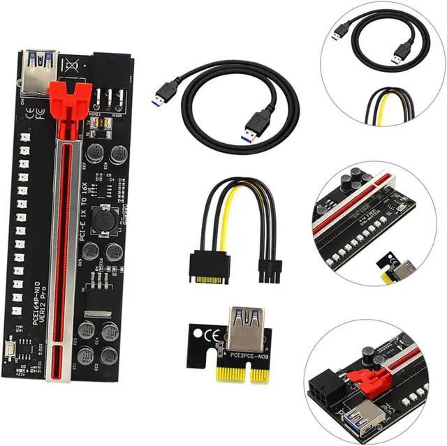 Alt view image 4 of 7 - 1Set Pcie Riser to GPU Extension Cable for Mining Connectors Solid Capacitors for Stable Power Supply USB Ports for Fast Data Transmission