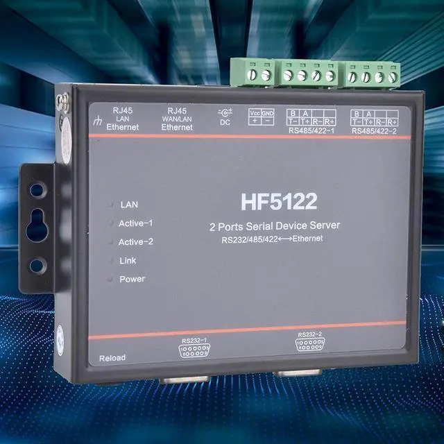 Alt view image 3 of 7 - Dual Serial Port Serial Server RS232 RS485 RS422, 5-36VDC Power Input, 2 Ethernet Ports - High Speed 230400bps, Secure TLS AES Encryption, Industrial Network Communication
