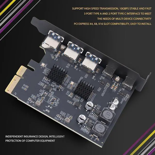 Alt view image 6 of 7 - USB 3.2 Gen2 Pcie Expansion Card Durable PCB Material High Speed 10Gbps Expansion Card with 3 Type A and 2 Type C Ports Multi Device Connectivityfor Computer Motherboard Upgrade