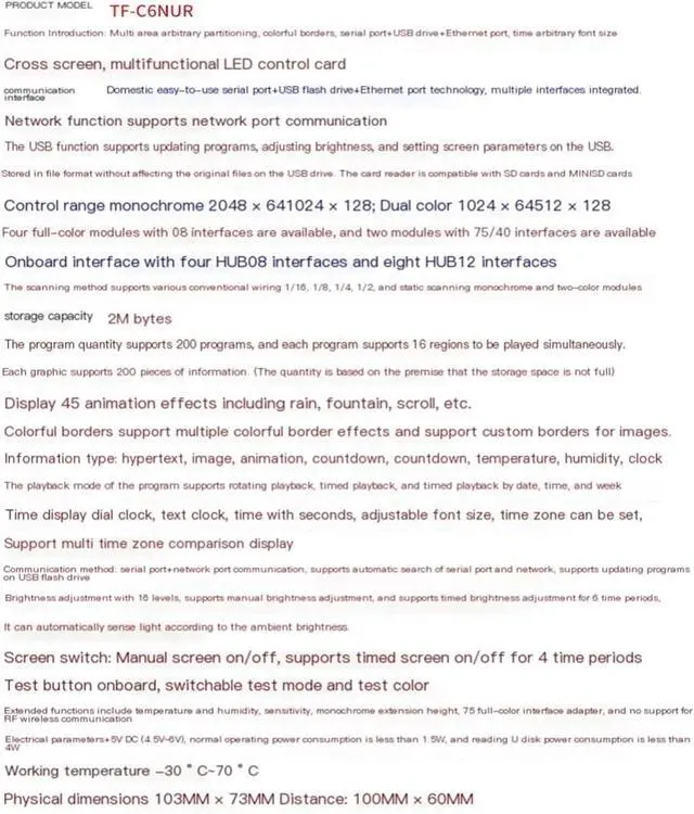Alt view image 4 of 4 - Dazzle Blue Light Control Card TF-C6NUR Network Port U Disk Serial Port Single and Dual Color led Display M6NUR C6NUR