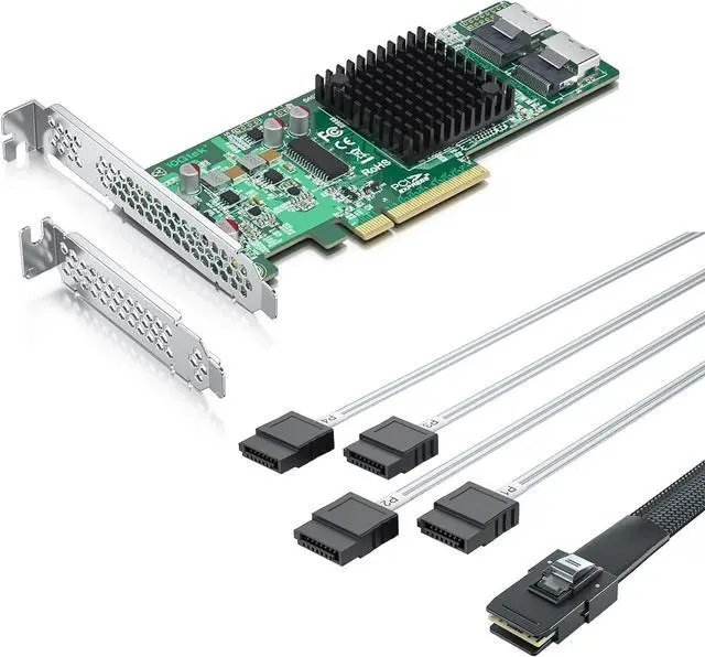 Main image of LSI 9211-8i RAID Controller Card with Mini SAS SFF-8087 to 4 SATA Cable, 6Gb/s Internal SAS/SATA HBA Card, LSI 2008 Chip, PCI Express 2.0 X8, 2X SFF-8087 Ports, 1 Meter (3.3ft) Interna
