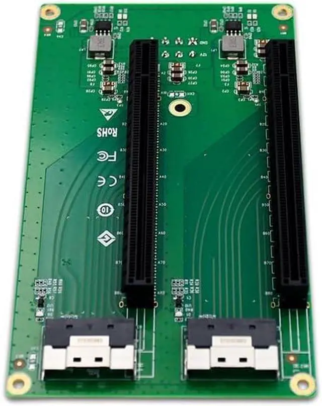 Alt view image 3 of 6 - PCIe 4.0 Dual Port Adapter Card, SFF-8654 to 2X PCIe x16 Slots, 8-Pin Power