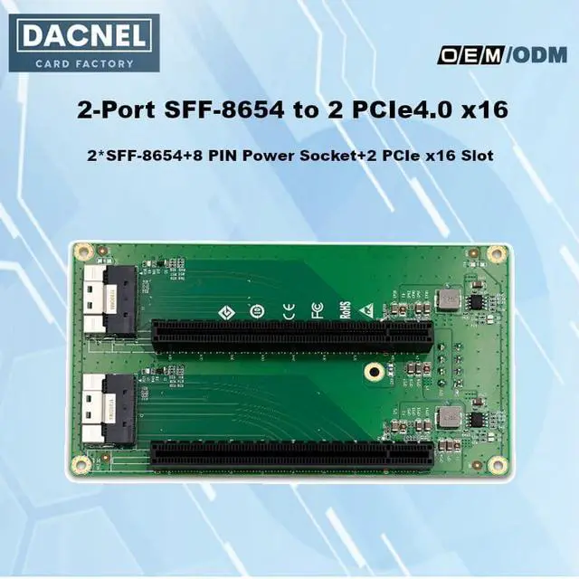 Main image of PCIe 4.0 Dual Port Adapter Card, SFF-8654 to 2X PCIe x16 Slots, 8-Pin Power