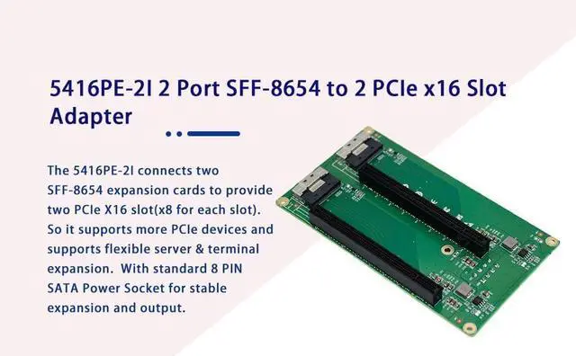 Alt view image 4 of 6 - PCIe 4.0 Dual Port Adapter Card, SFF-8654 to 2X PCIe x16 Slots, 8-Pin Power