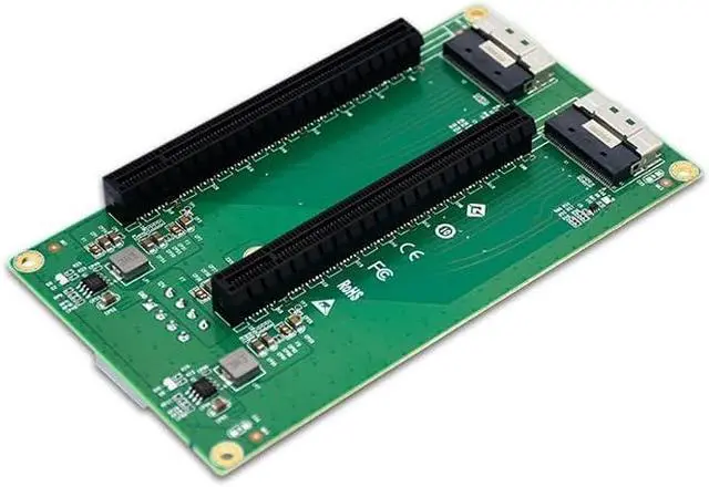 Alt view image 2 of 6 - PCIe 4.0 Dual Port Adapter Card, SFF-8654 to 2X PCIe x16 Slots, 8-Pin Power