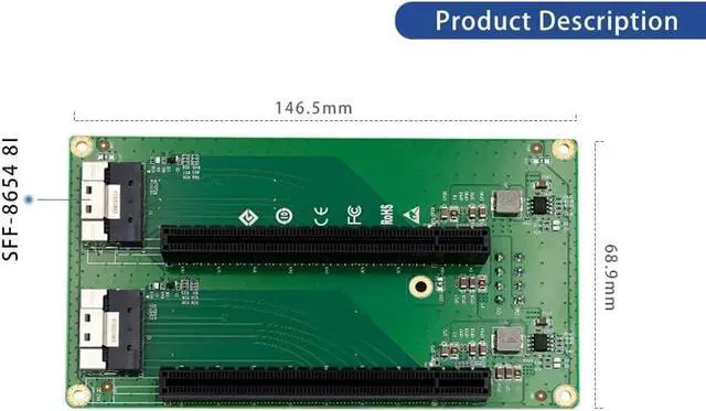 Alt view image 5 of 6 - PCIe 4.0 Dual Port Adapter Card, SFF-8654 to 2X PCIe x16 Slots, 8-Pin Power
