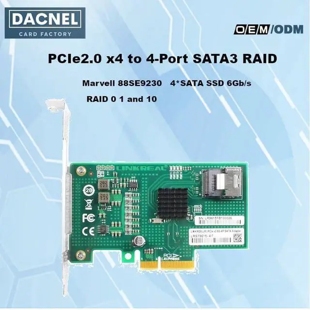 Alt view image 4 of 7 - PCIe x4 SATA RAID Card, 4 Port 6Gb/s, Marvell 88SE9230, RAID 0/1 Support, SFF-8087