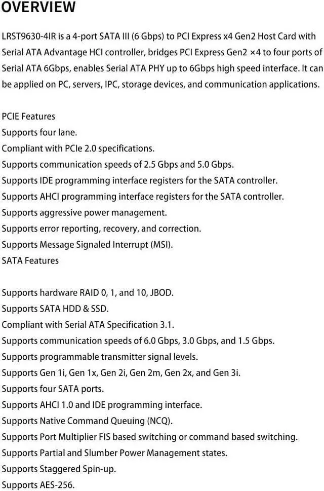 Alt view image 7 of 7 - PCIe x4 SATA RAID Card, 4 Port 6Gb/s, Marvell 88SE9230, RAID 0/1 Support, SFF-8087