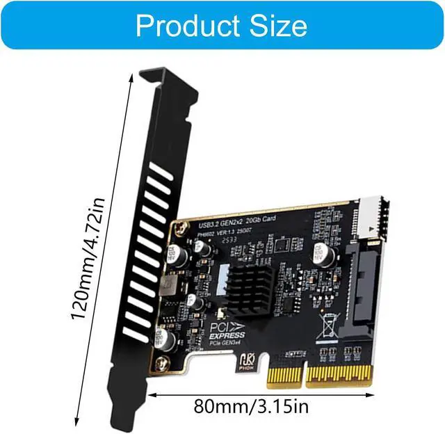 Alt view image 7 of 7 - USB 3.2 Gen2 Front Panel Converter PCIe 4X Slot 20Gbps Adapter with Oxidation-Resistant Contacts