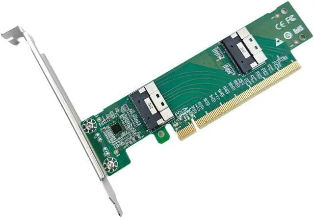 Alt view image 2 of 4 - PCIe 4.0 x16 to Dual SlimSAS 8i Adapter - 4 NVMe SSD Support, U.2 Compatible, SFF-9402 Standard