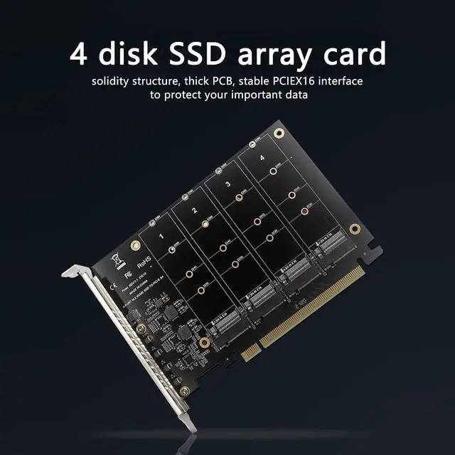 Alt view image 4 of 7 - Septpenta M.2 PCIE Adapter, 4X32gbps Full Speed Signal DC Power Chip, PCIE X16 Interface for Enhanced Heat Dissipation, PCIE 4.0 X16 4 Port M.2, PCIE Raid Function for Windows