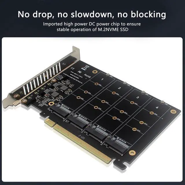 Alt view image 5 of 7 - Septpenta M.2 PCIE Adapter, 4X32gbps Full Speed Signal DC Power Chip, PCIE X16 Interface for Enhanced Heat Dissipation, PCIE 4.0 X16 4 Port M.2, PCIE Raid Function for Windows