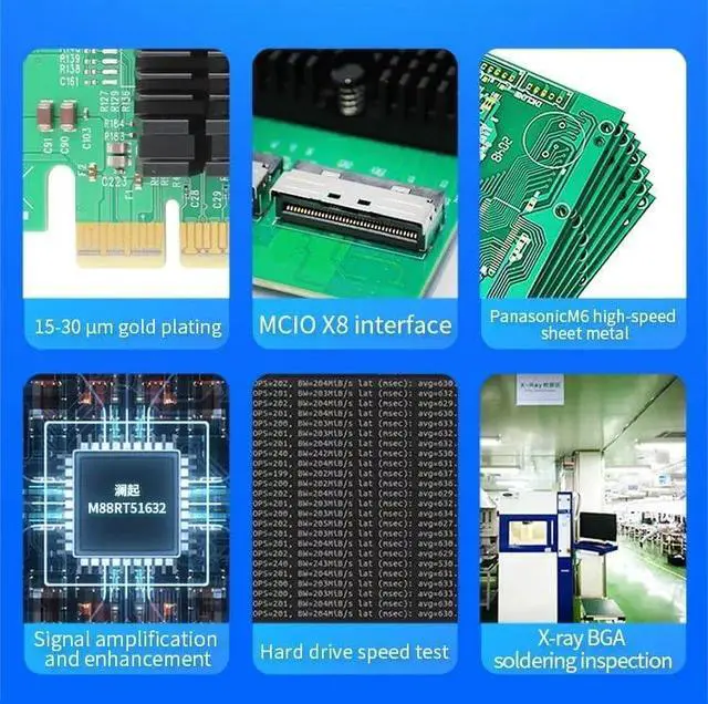 Alt view image 5 of 7 - PCIe5.0 Retimer NVMe Adapter, Two x8 MCIO Connector, PCIe 5.0 x16 Enabled NVMe Gen5.0 SSD or PCIe 5.0 Device