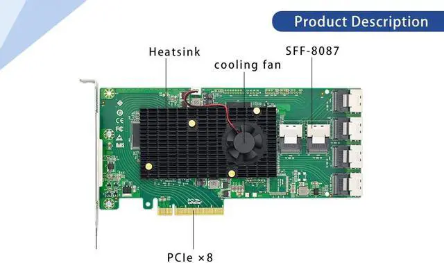 Alt view image 5 of 6 - PCIe x8 SAS Expansion Card, 24-Port SAS/SATA, SFF-8087, 6Gb/s, UEFI Support