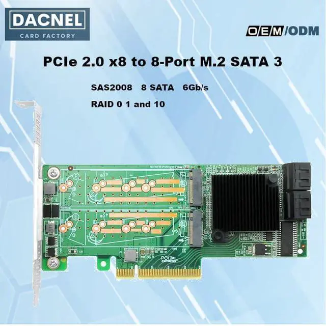 Alt view image 4 of 7 - PCIe 2.0 x8 RAID Controller Card, 8-Port M.2 SATA 3.0, SAS2008 Chipset, UEFI Support