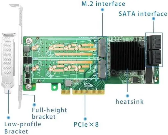Alt view image 6 of 7 - PCIe 2.0 x8 RAID Controller Card, 8-Port M.2 SATA 3.0, SAS2008 Chipset, UEFI Support