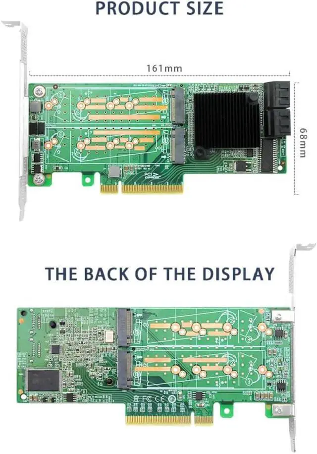 Alt view image 7 of 7 - PCIe 2.0 x8 RAID Controller Card, 8-Port M.2 SATA 3.0, SAS2008 Chipset, UEFI Support
