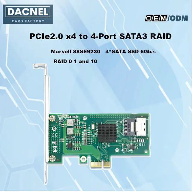 Alt view image 2 of 7 - PCIe SATA RAID Controller Card, 4-Port 6Gb/s, Marvell 88SE9230, RAID 0/1 Support