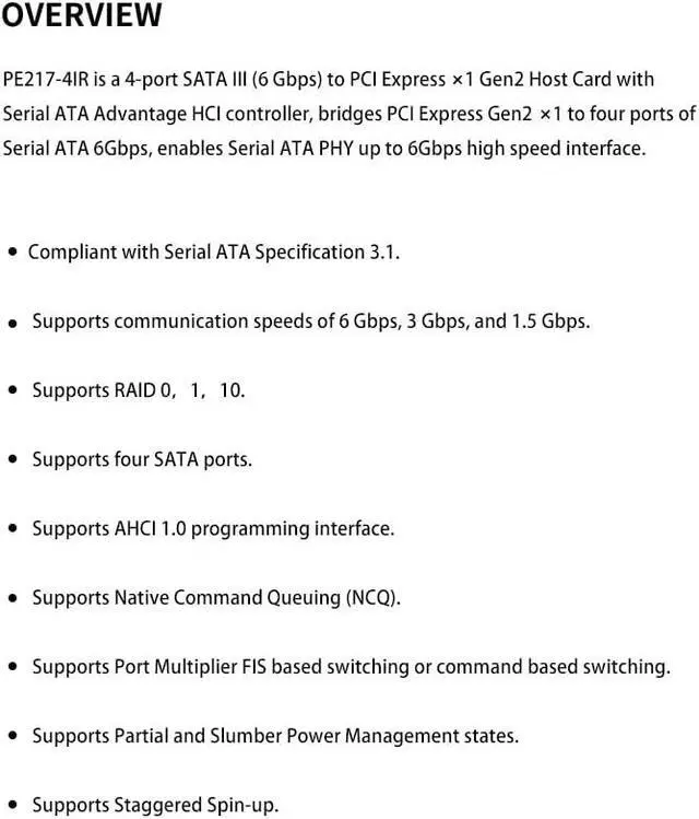 Alt view image 7 of 7 - PCIe SATA RAID Controller Card, 4-Port 6Gb/s, Marvell 88SE9230, RAID 0/1 Support