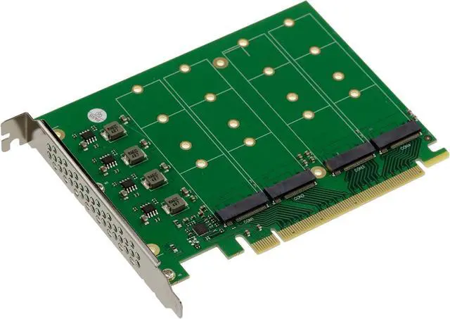 Alt view image 2 of 7 - KALEA-INFORMATIQUE PCIe Gen 5.0 x16 Controller Card for 4 M.2 NVMe M Key SSD with PI6CB33402 PCIe5 64GB/s Chipset