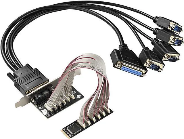 Main image of M.2 (B+M Key) to 4-Port RS232 Serial Card + 1 Parallel Port Expansion Card, WCH384 Chip Industrial Controller Adapter PCIe M.2 to DB9 RS232 and DB25 Parallel Interface