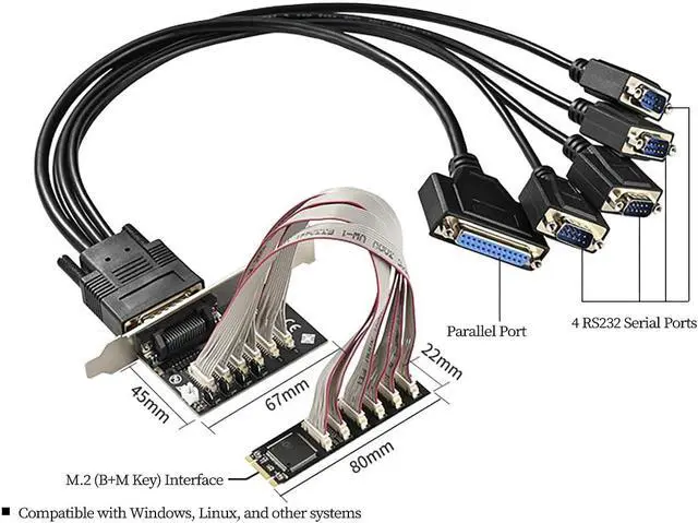 Alt view image 5 of 7 - M.2 (B+M Key) to 4-Port RS232 Serial Card + 1 Parallel Port Expansion Card, WCH384 Chip Industrial Controller Adapter PCIe M.2 to DB9 RS232 and DB25 Parallel Interface